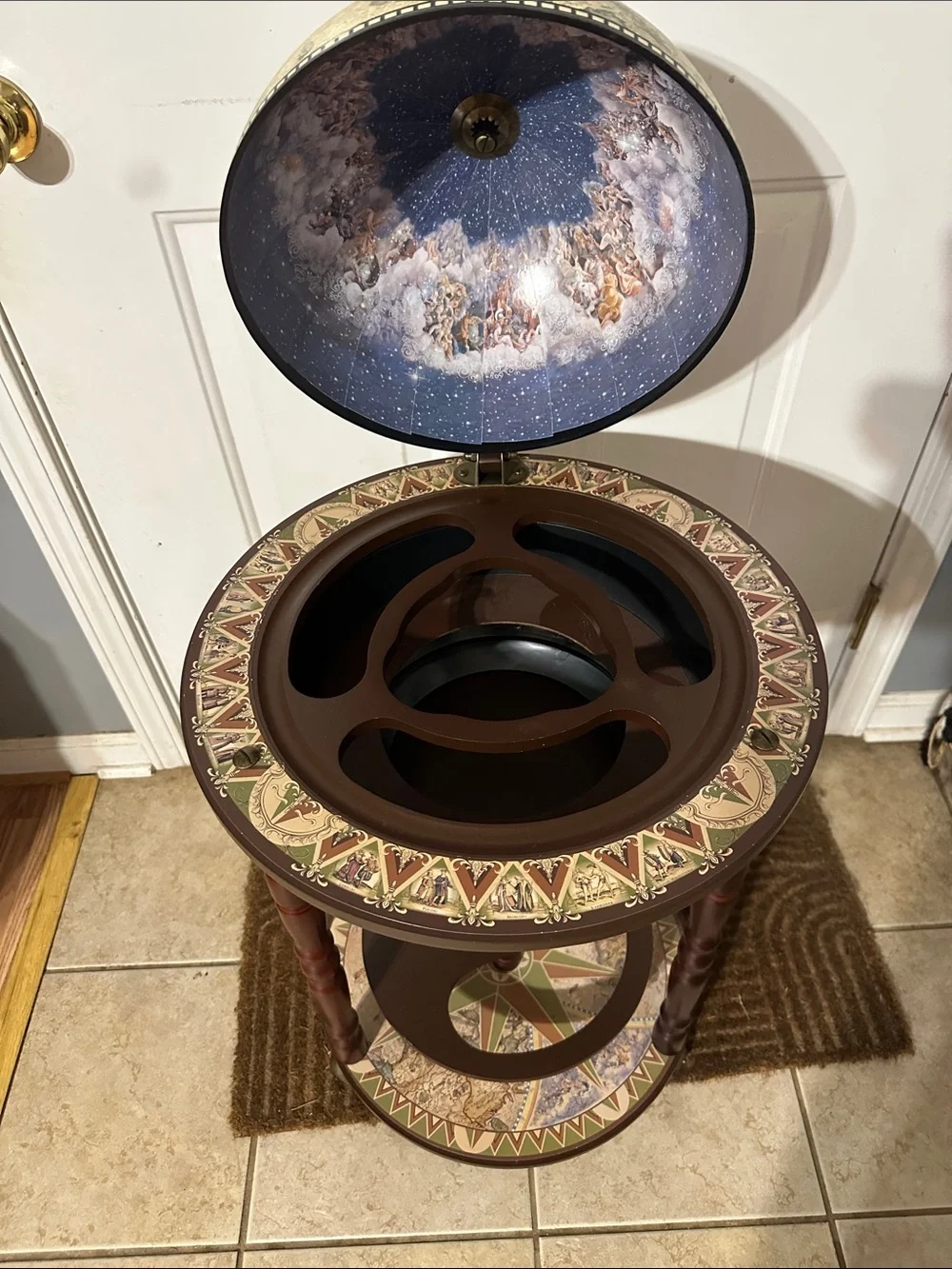 Vintage Beige World Globe on Dark Wood Stand - Decorative Home Accent